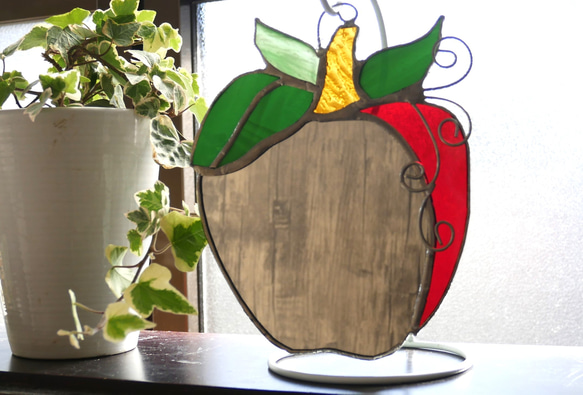 ✴︎:.｡.ステンドグラス　リンゴの鏡♪　卓上＆壁掛け2タイプ 15枚目の画像