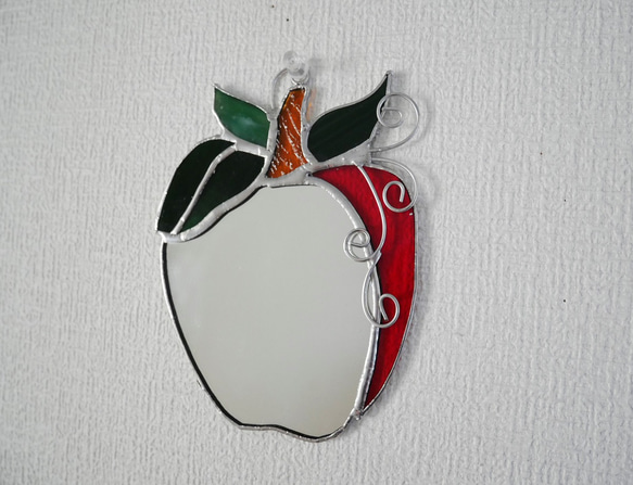✴︎:.｡.ステンドグラス　リンゴの鏡♪　卓上＆壁掛け2タイプ 4枚目の画像