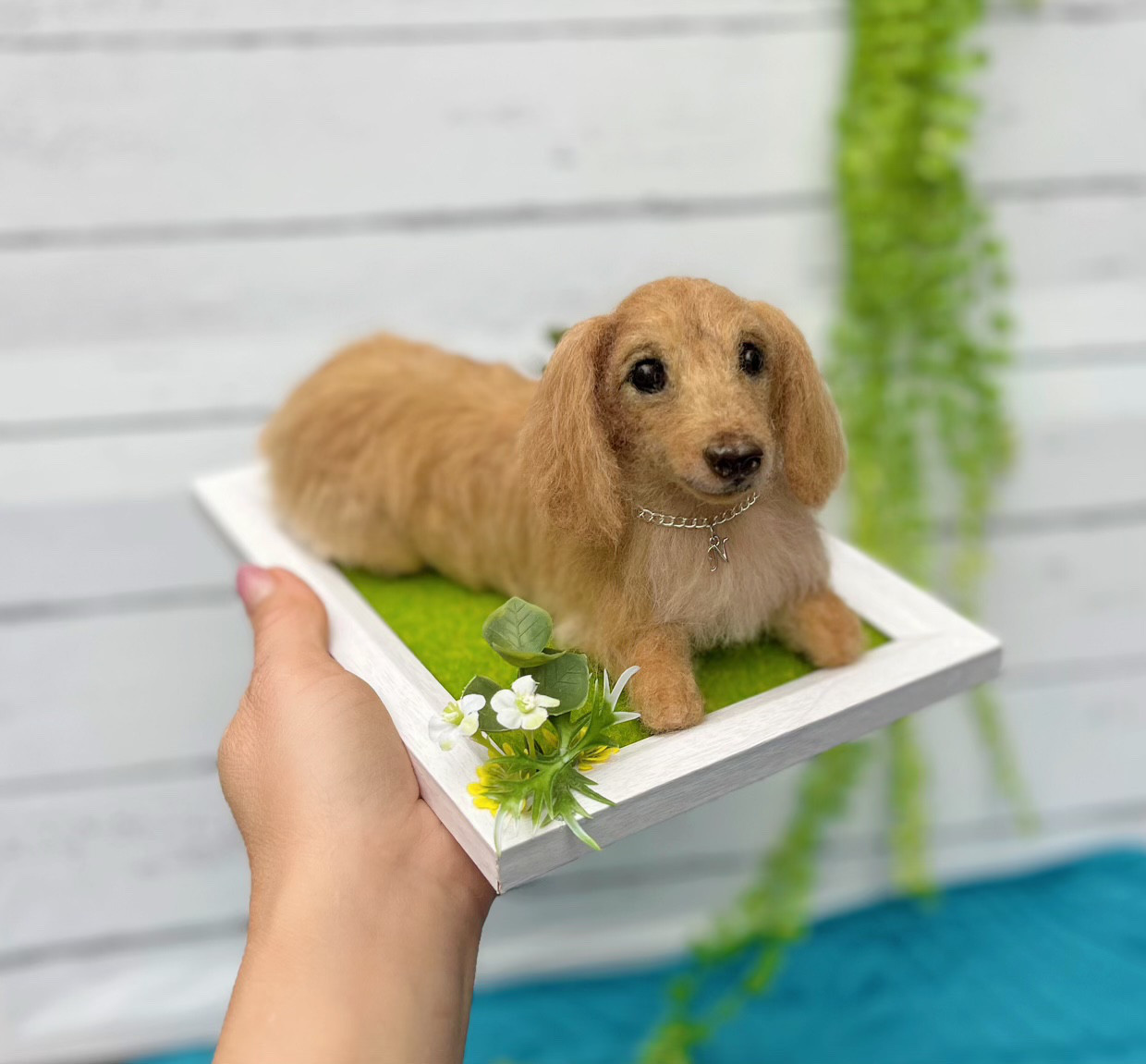 ダックスフンド 愛犬　オーダー  ダックス♡世界でたったひとつ　羊毛フェルト　イニシャルネックレス付き　メモリアル