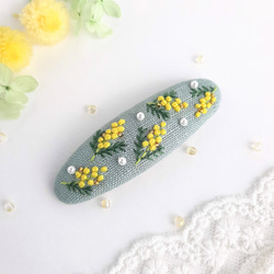 ミモザ☆5センチパッチンピン 大人可愛い ミモザ刺繍パッチンピン ミモザパッチン留め ヘアピン