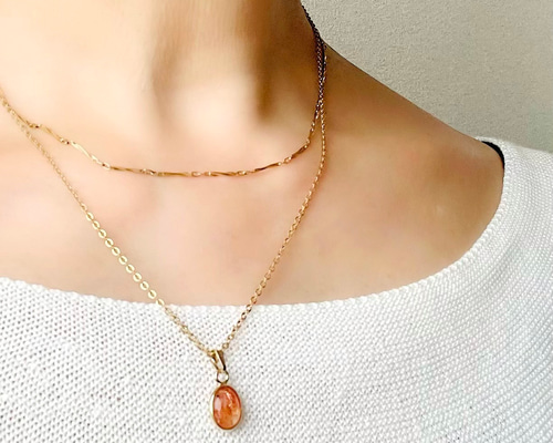 14kgf 宝石質サンストーンチャームネックレストップペンダントトップ