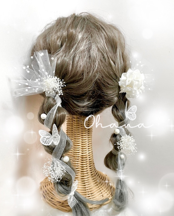 髪飾り　❤︎ガーリーなヘッドドレス❤︎  卒業式　成人式　結婚式　七五三　振袖　袴　和装　ウェディング　蝶々飾り付 4枚目の画像