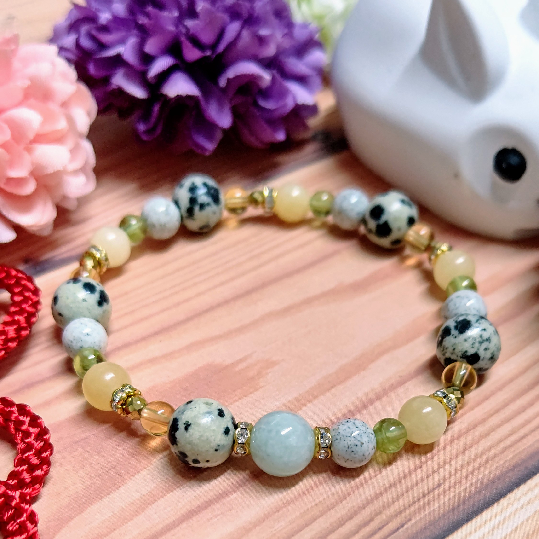 ２０２３年 卯年 守護石 翡翠 北投石 ダルメシアンジャスパー ペリドット シトリン 天然石ブレスレット お守り