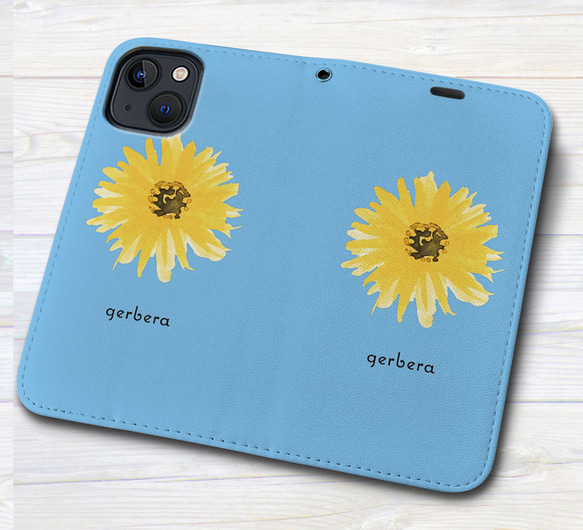 iPhone フラップ無し手帳型ケース ★gerbera・イエロー 3枚目の画像