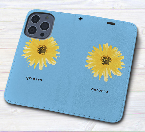 iPhone フラップ無し手帳型ケース ★gerbera・イエロー 4枚目の画像