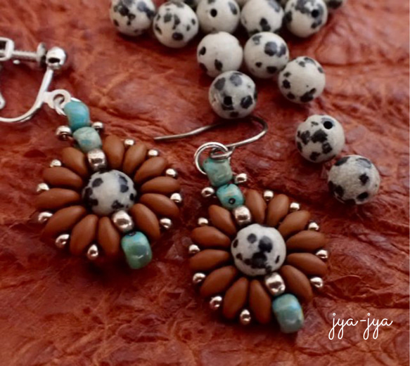 beads earrings ＊ turquoise ダルメシアンジャスパー 1枚目の画像