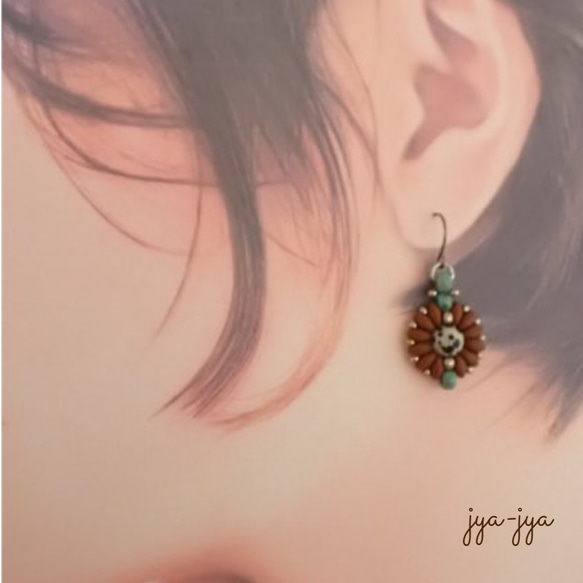 beads earrings ＊ turquoise ダルメシアンジャスパー 4枚目の画像