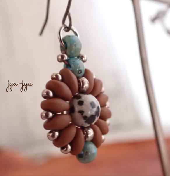 beads earrings ＊ turquoise ダルメシアンジャスパー 2枚目の画像