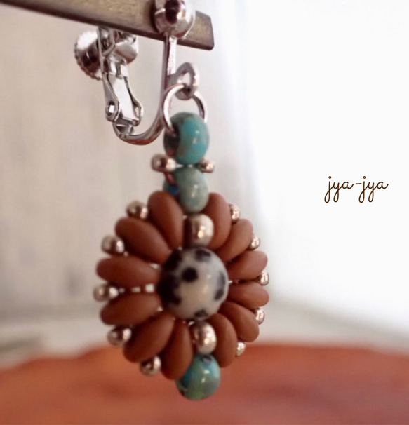 beads earrings ＊ turquoise ダルメシアンジャスパー 3枚目の画像