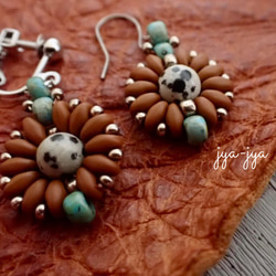 beads earrings ＊ turquoise ダルメシアンジャスパー 6枚目の画像