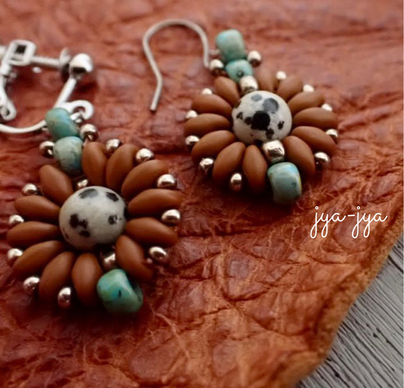 beads earrings ＊ turquoise ダルメシアンジャスパー 6枚目の画像