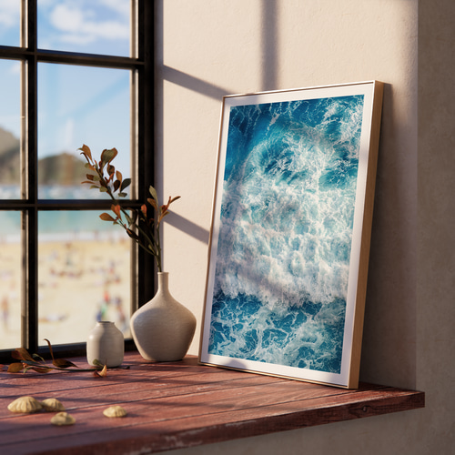 現代アート インテリア　抽象画　アート　北欧アート　人物画　海　空　波　ブルー 空と海 抽象画アートペイント インテリアポスター 雲と空の青と
