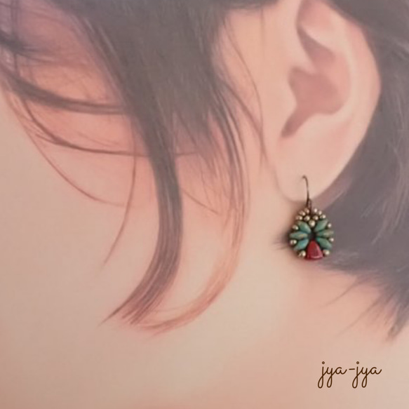 Nib-Bit beads earrings - turquoise 艶赤 4枚目の画像