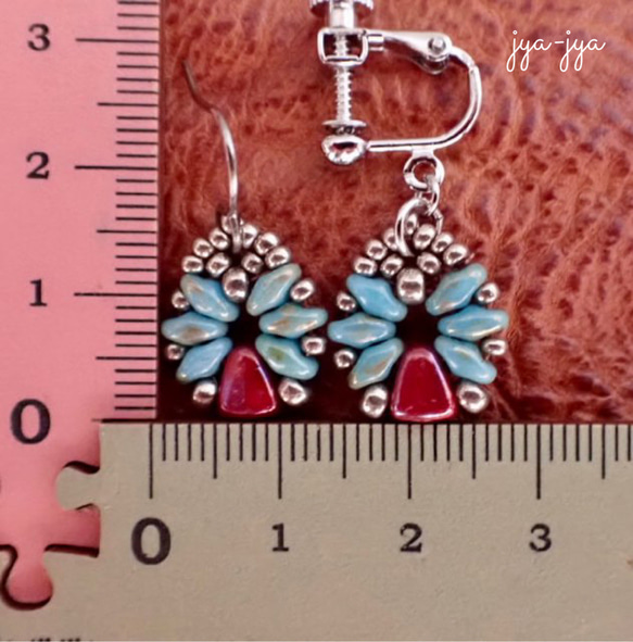 Nib-Bit beads earrings - turquoise 艶赤 5枚目の画像