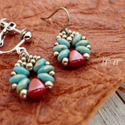 Nib-Bit beads earrings - turquoise 艶赤 6枚目の画像