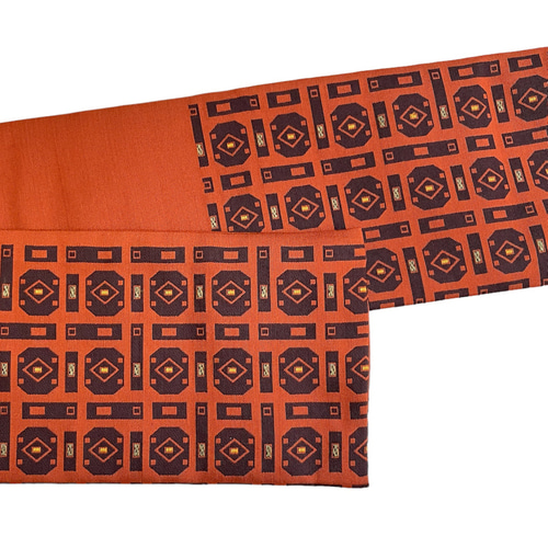 正絹 仕立上り 名古屋帯 総柄 朱色 和装小物（帯・半襟） 枯淡衣布