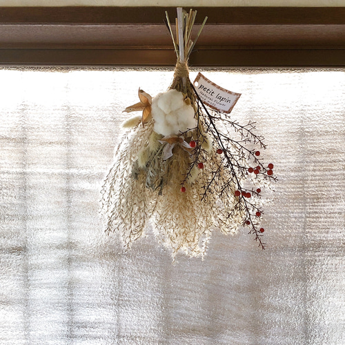 予約販売】コットンフラワー＆ふわふわススキ スワッグ ドライフラワー