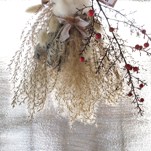 予約販売】コットンフラワー＆ふわふわススキ スワッグ ドライフラワー