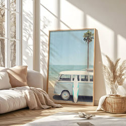 アートポスター サーフィン ワーゲンバス レトロ カリフォルニア ビーチ ヤシの木 夏 海 西海岸風 4601 11枚目の画像