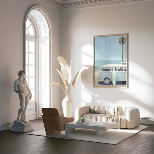 アートポスター ビーチ サーフィン ヴィンテージ ワーゲンバス 西海岸