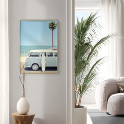 アートポスター ビーチ サーフィン ヴィンテージ ワーゲンバス 西海岸