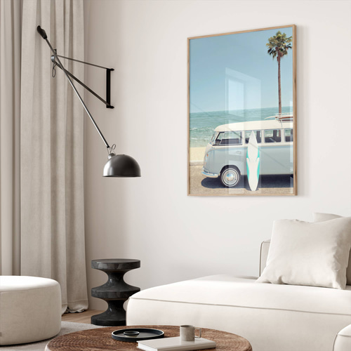 アートポスター ビーチ サーフィン ヴィンテージ ワーゲンバス 西海岸