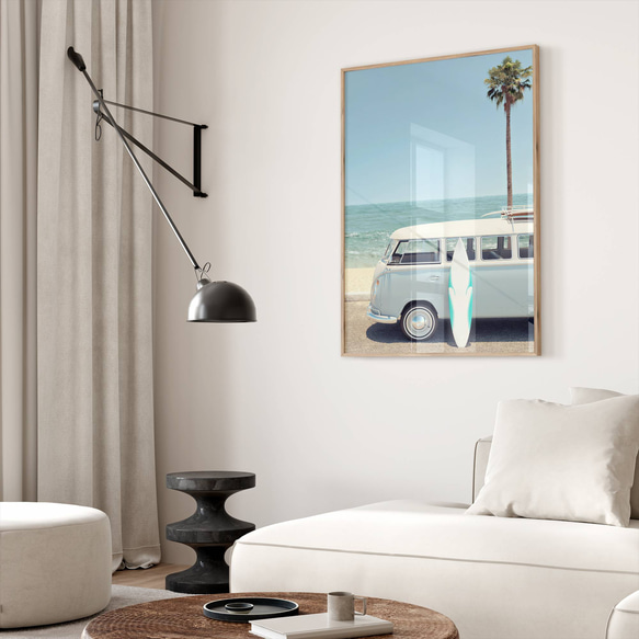 アートポスター サーフィン ワーゲンバス レトロ カリフォルニア ビーチ ヤシの木 夏 海 西海岸風 4601 5枚目の画像