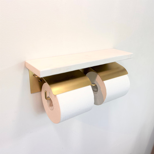 ゴールド　トイレットペーパーホルダー　２連 ヒノキ使用］［人気アイテム］2連 アイアントイレットペーパーホルダー