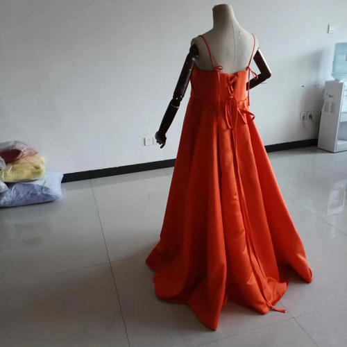 妊婦 可愛い カラードレス バックレス オレンジ キャミソール ビスチェ  