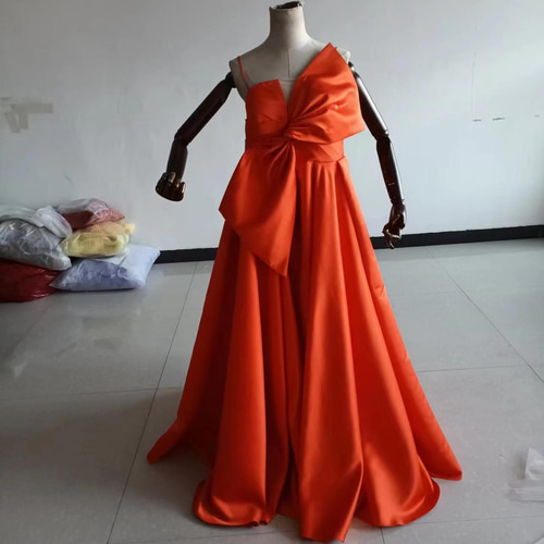 妊婦 可愛い カラードレス バックレス オレンジ キャミソール ビスチェ  