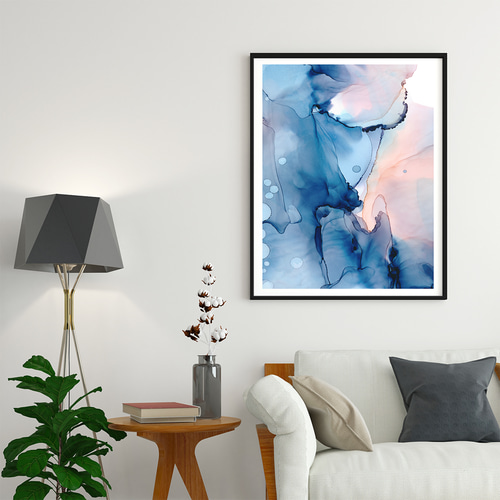 アートポスター 水彩抽象画 ブルー ピンク グラデーション 北欧モダン