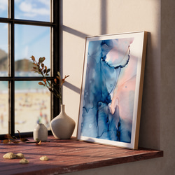抽象画 パステルカラー ブルー&ピンク 水彩画風  / インテリアポスター 海外アート /4607 2枚目の画像
