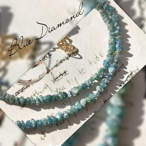 14Kgf ブルー ダイヤモンド原石ネックレス 男女兼用誕生石贈り物