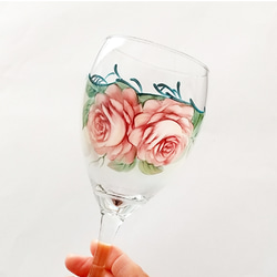 ピンクのバラのワイングラス / ペア 2枚目の画像