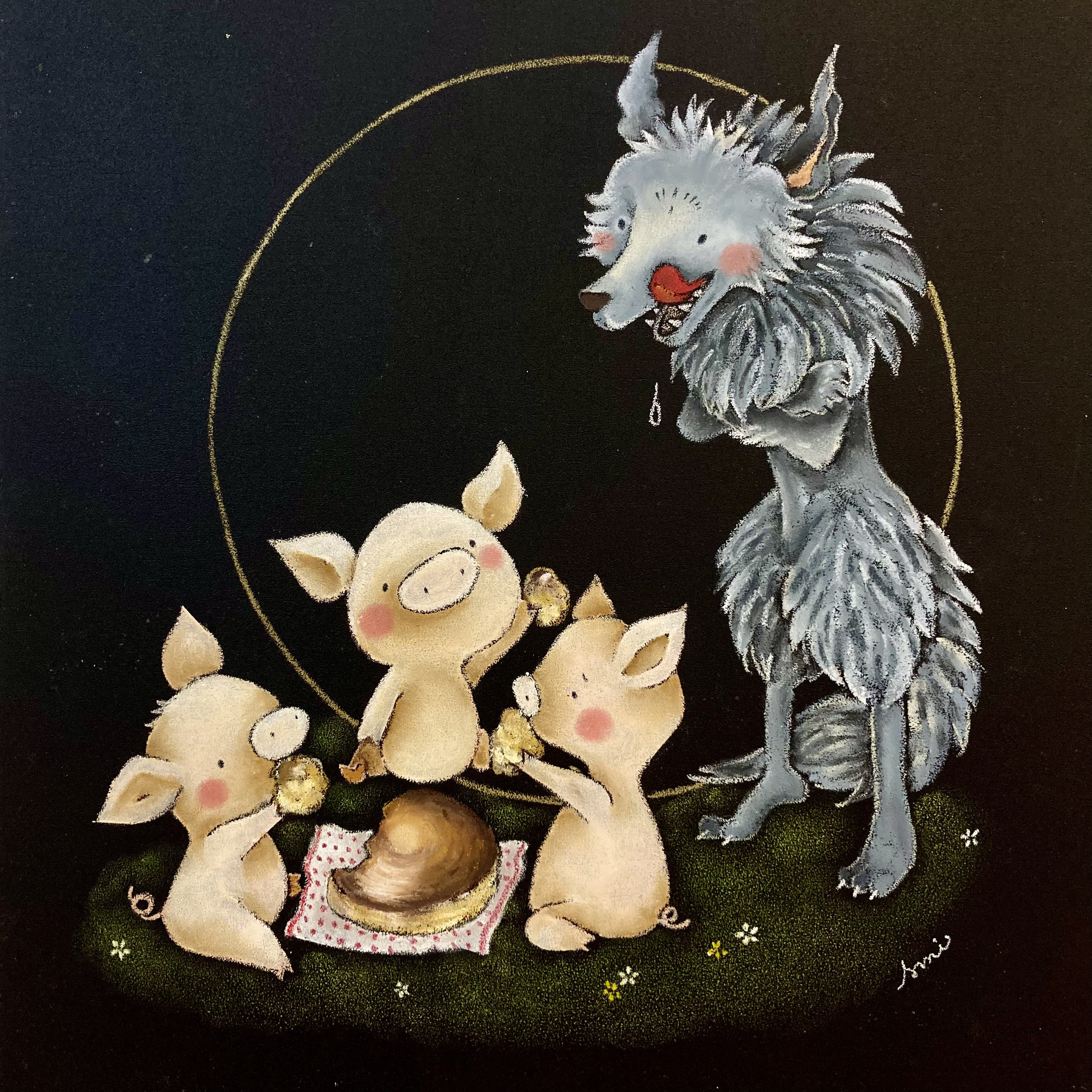 キャンバス油絵 　AP♡ 　笑ってる仲良しこぶたたち キャンバス油絵 AP♡様専用 笑ってる仲良しこぶたたち