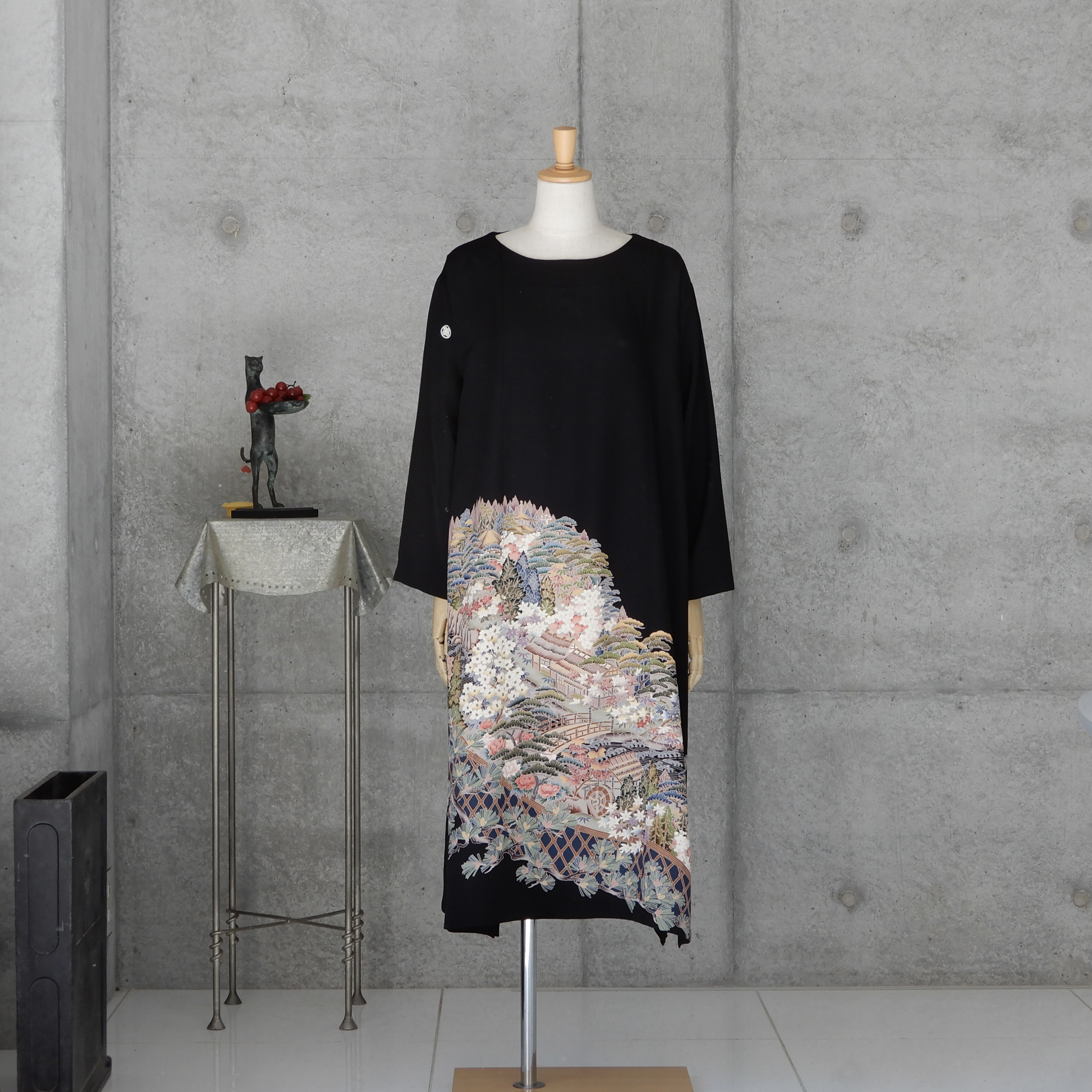 と*き様 着物　黒留袖　リメイク　ロングワンピース　ポンチョ風ストール　セット と*き様 着物 黒留袖 リメイク ロングワンピース ポンチョ風ストール