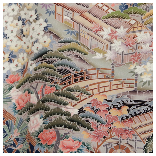 着物リメイク 黒留ロングワンピース/L/Aライン 手描き友禅 ストール