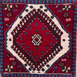 ヤラメ絨毯【40×40】No.13　トライバルラグ・民族系・部族・チェアマット・ベンチ 2枚目の画像