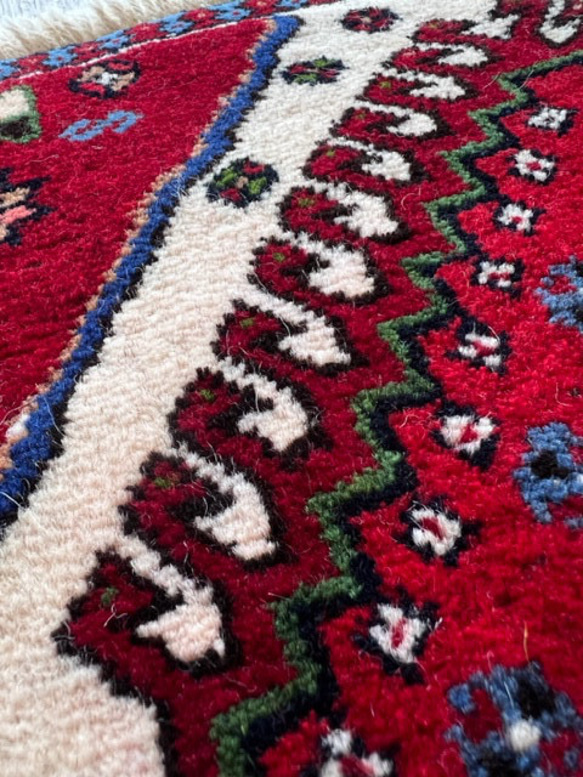 ヤラメ絨毯【40×40】No.13　トライバルラグ・民族系・部族・チェアマット・ベンチ 7枚目の画像