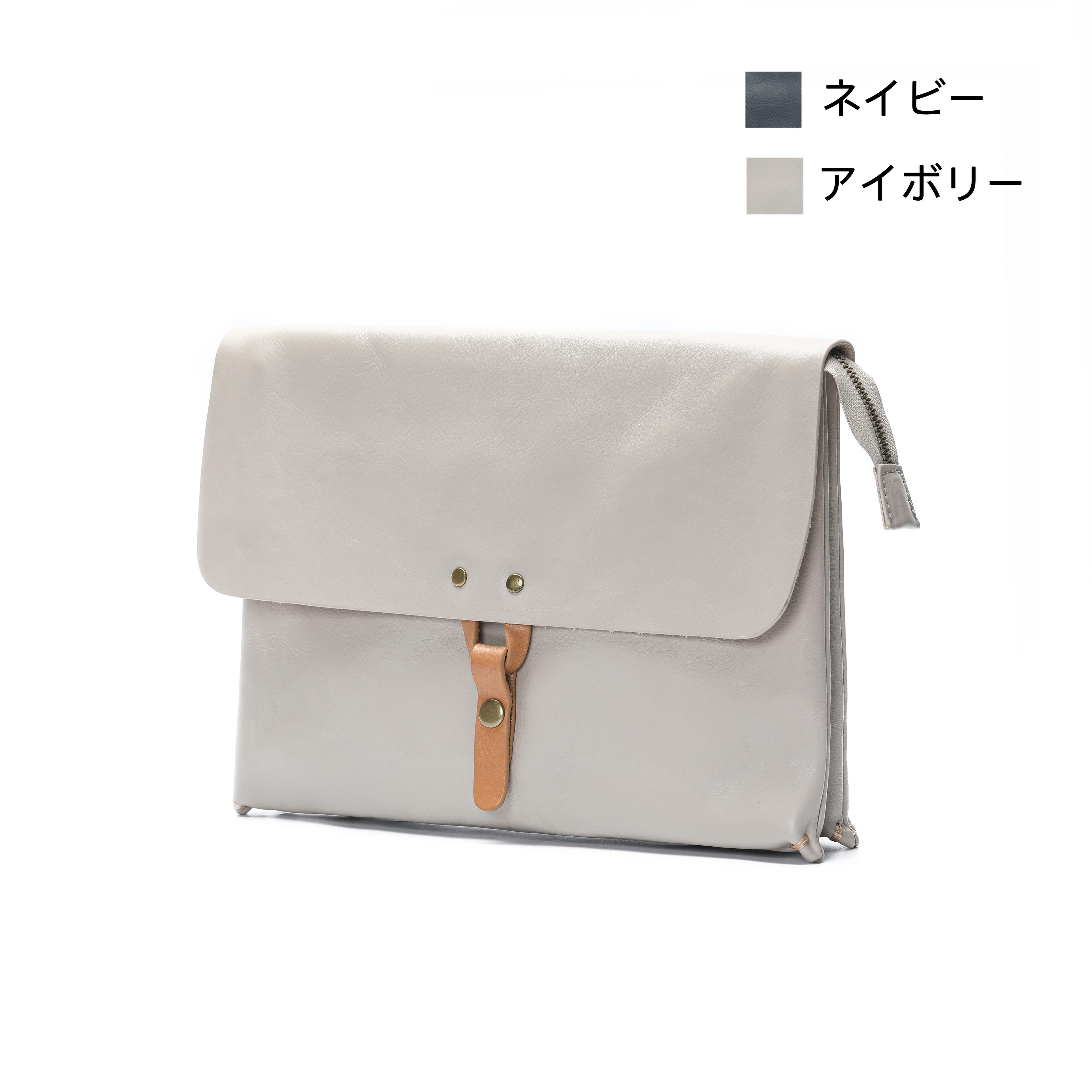 全2色 仕切り付き】大きめ本革クラッチバッグ/フラットポーチ