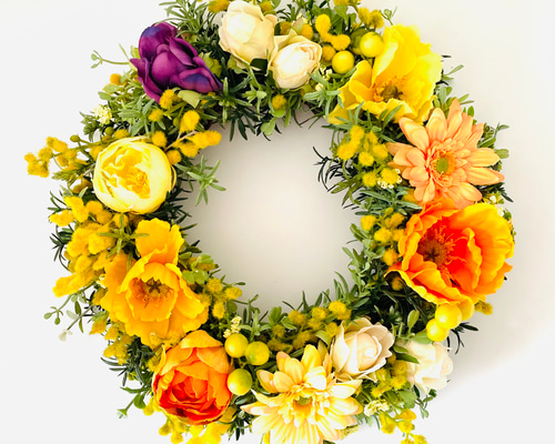 ガーデンリース 色鮮やかなリース 玄関ドアリース インテリア アーティ