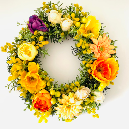 ガーデンリース 色鮮やかなリース 玄関ドアリース インテリア アーティ