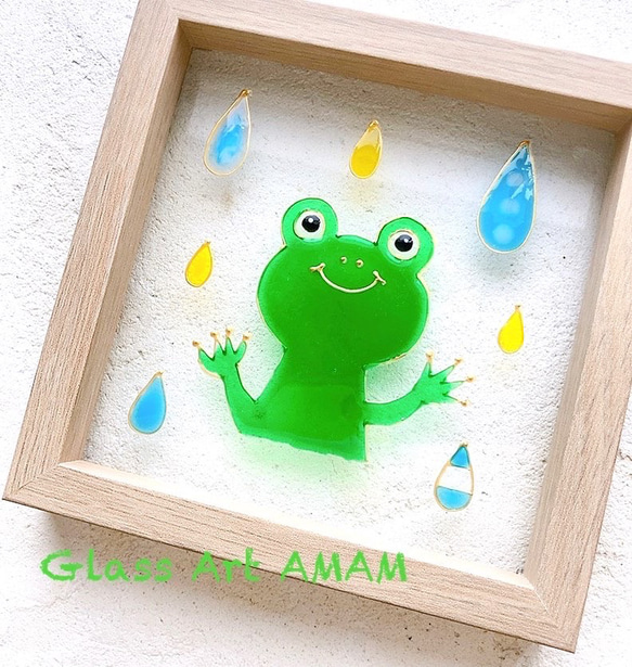 AMAM ガラス プレート 蛙　かえる　カエル　アマガエル 1枚目の画像