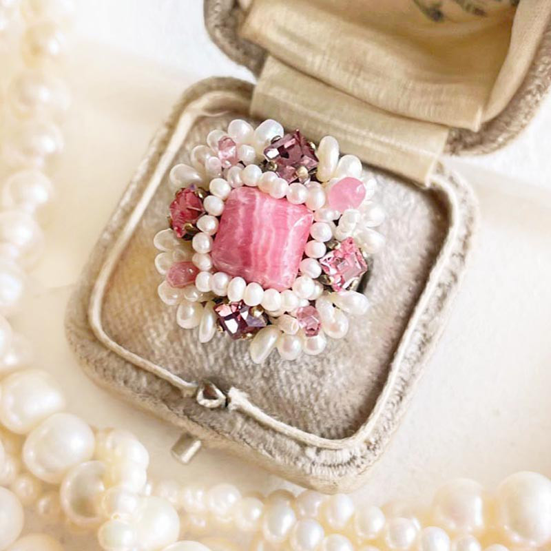 インカローズリング 大ぶり リング 天然石 リング 大粒 フリーサイズ  