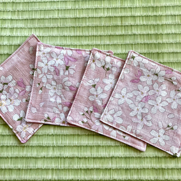 和柄コースター 4枚組 桜 ピンク 1枚目の画像