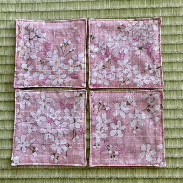 和柄コースター 4枚組 桜 ピンク 3枚目の画像
