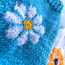 【手編み】花柄セーター・ブルー【オーダー可】 2枚目の画像