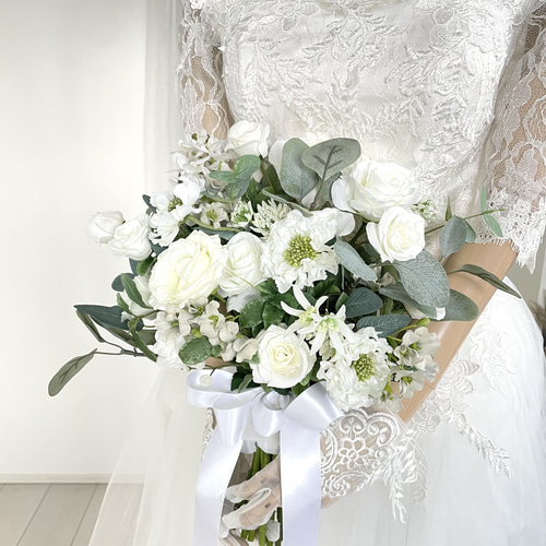 ホワイト・グリーンのブーケ・ブートニアセット 楽天市場