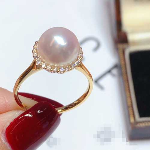 高級】あこや真珠 ダイヤモンド付きリングk18 指輪・リング パール  