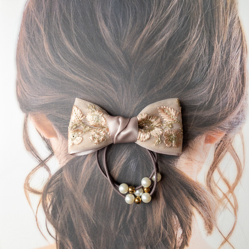 プレゼントにも】インド刺繍リボン リボンヘアゴム オシャレなヘアゴム 